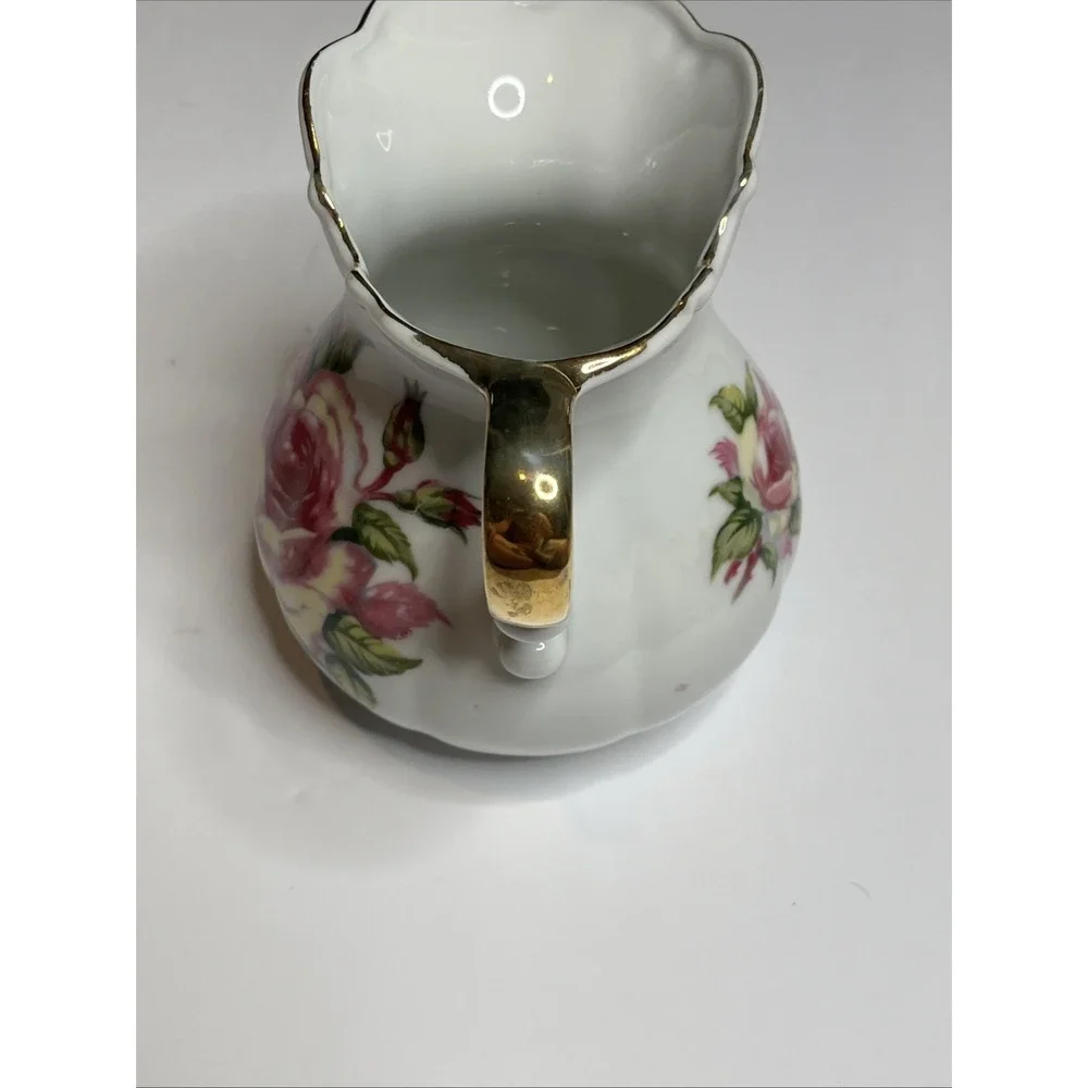 Vintage Fine Porcelain Pitcher/Vase With Pink & Yellow Rose Made In Japan